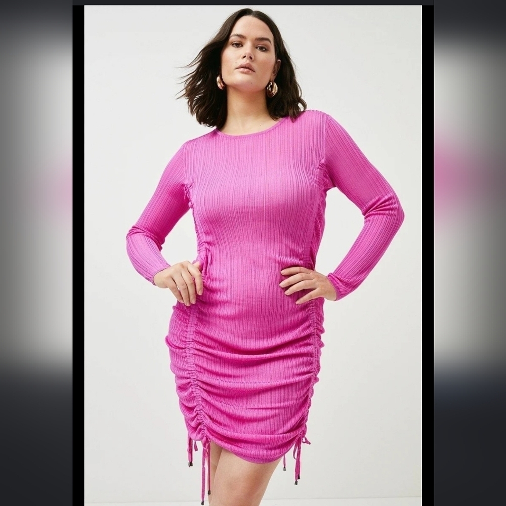 Karen Millen Ruched Adjustable Dress Electric Pink size S/M